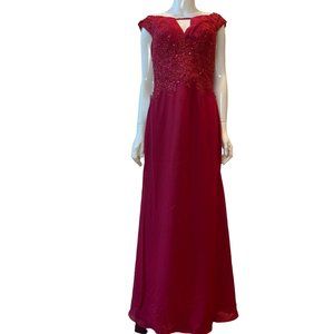 TS Couture Womens Lace Chiffon Prom Bridesmaid Maxi Dress Pleated Sequin Red 4-6